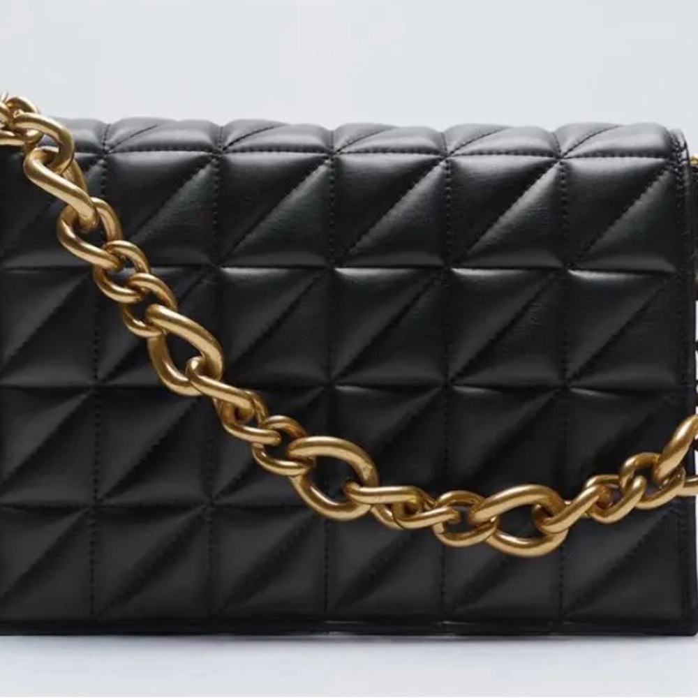 Zara Black Quilted Bag with Gold Chain